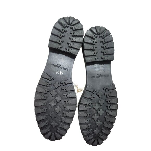 Karl Lagerfeld Paris Womens Loafers 8/38.5B Cream Leather Gold Chain Trim Chunky - Picture 9 of 10